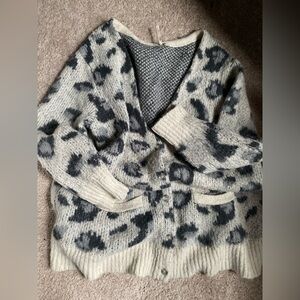 Free People Gray Leopard Sweater